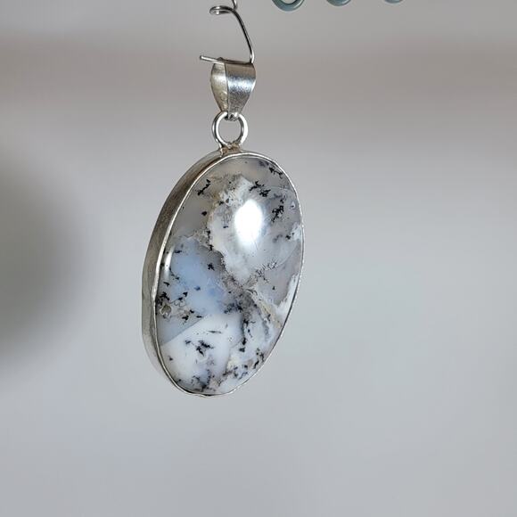 Handmade Oval Dendritic Opal Cabochon Pendant - Picture 8 of 10
